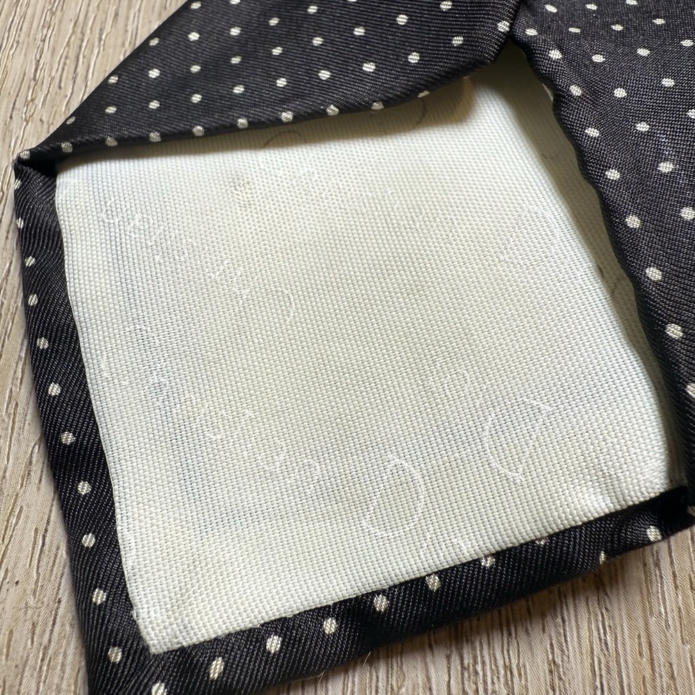 Christian Dior Cravates LOGO Vintage - Brown w/ White Polka Dots - ALL‎ SILK - Picture 4 of 5